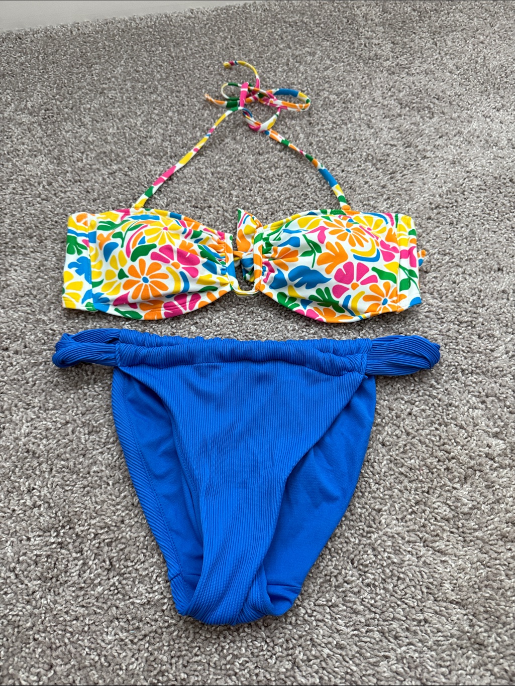 Wild Fable Floral Bandeau Top With No Boundaries Bright Blue Bikini Bottoms